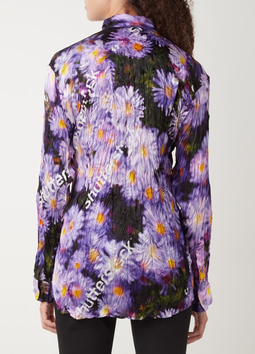 Balenciaga Blouse van zijde met bloemenprint - achterkant paars
