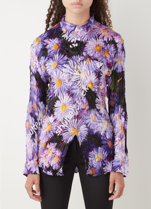 Balenciaga Blouse van zijde met bloemenprint - detail 2 paars