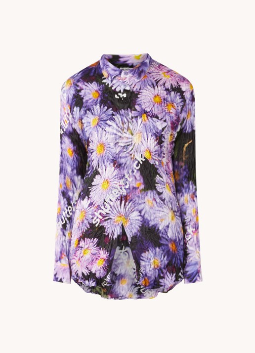 Balenciaga Blouse van zijde met bloemenprint - voorkant 3 paars