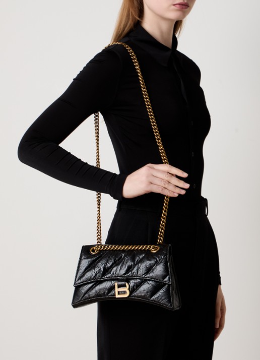 Balenciaga Crush schoudertas van kalfsleer met quilt patroon - voorkant 4 zwart