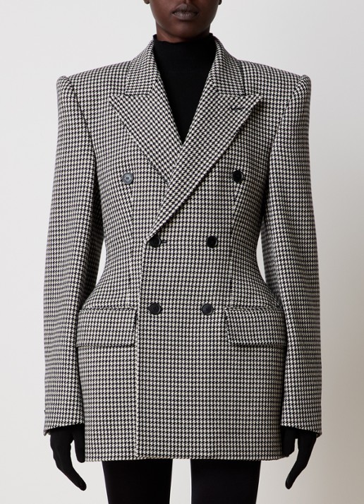 Balenciaga Double-breasted blazer van wol met pied-de-poule dessin - detail 2 zwart