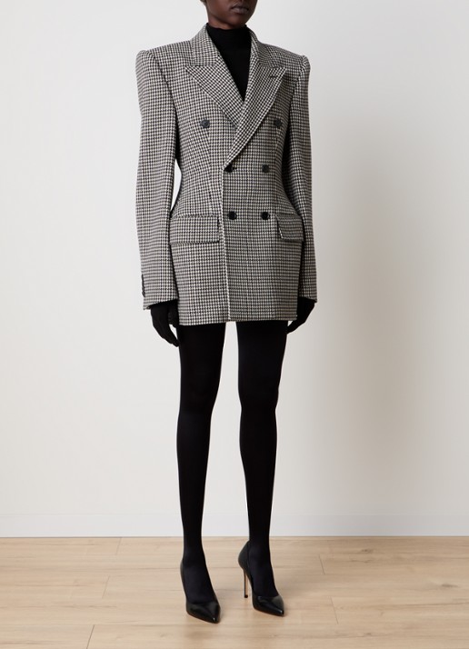 Balenciaga Double-breasted blazer van wol met pied-de-poule dessin - voorkant 5 zwart