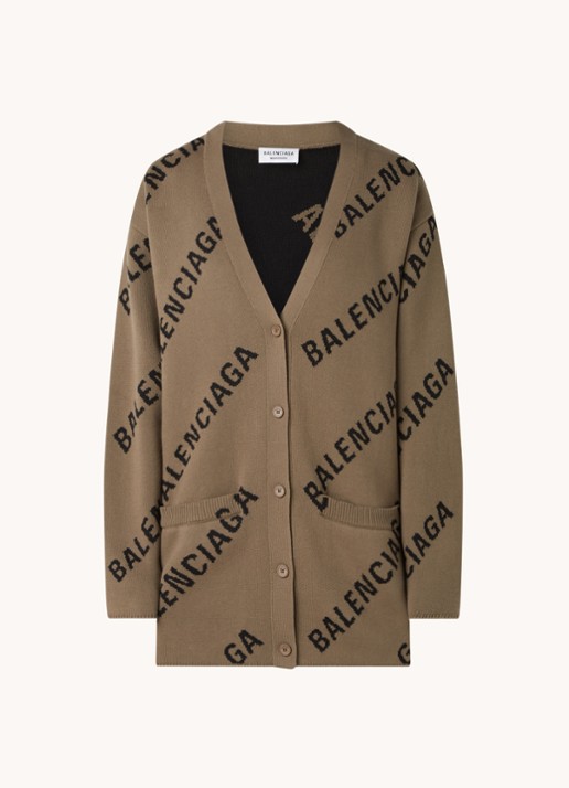 Balenciaga Grofgebreid vest in wolblend met ingebreid logo - voorkant 2 bruin