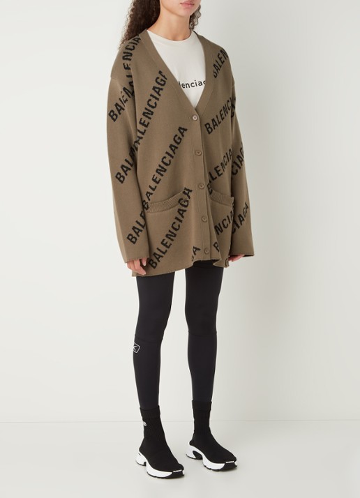 Balenciaga Grofgebreid vest in wolblend met ingebreid logo - voorkant 3 bruin