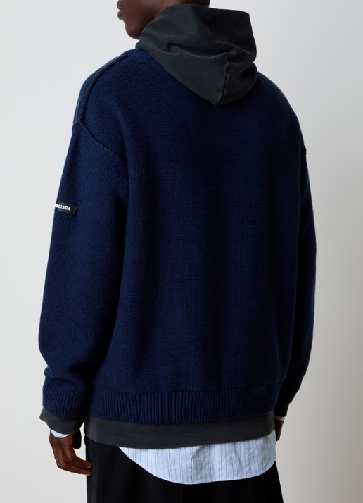 Balenciaga Grofgebreide trui met capuchon - achterkant 6 donkerblauw