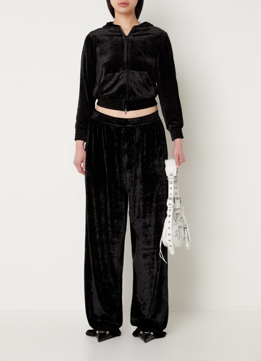Balenciaga High waist loose fit joggingbroek van fluweel - voorkant 2 zwart