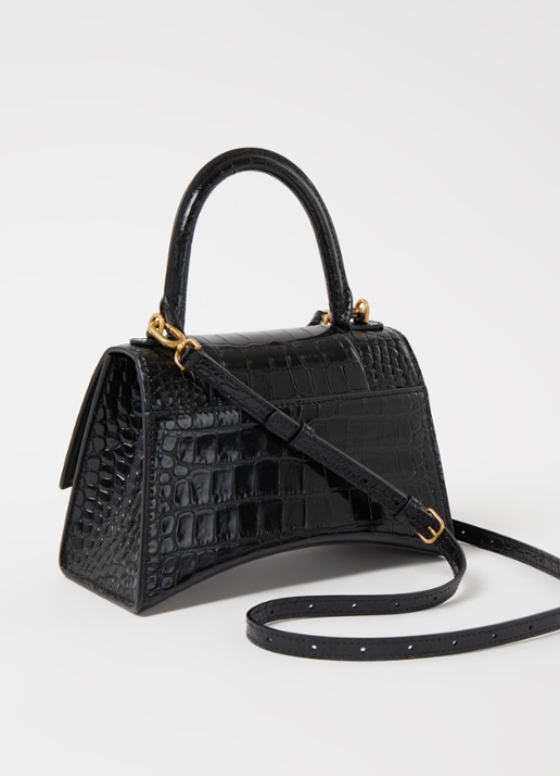 Balenciaga Hourglass S handtas van kalfsleer met crocostructuur - achterkant 4 zwart