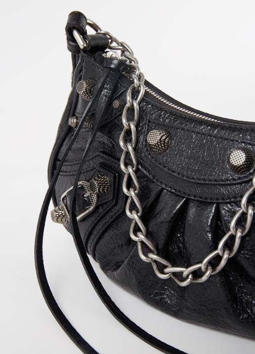 Balenciaga Le Cagole Mini schoudertas van lamsleer met studs - detail 7 zwart