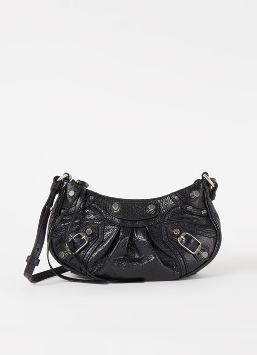 Balenciaga Le Cagole Mini schoudertas van lamsleer met studs - voorkant zwart