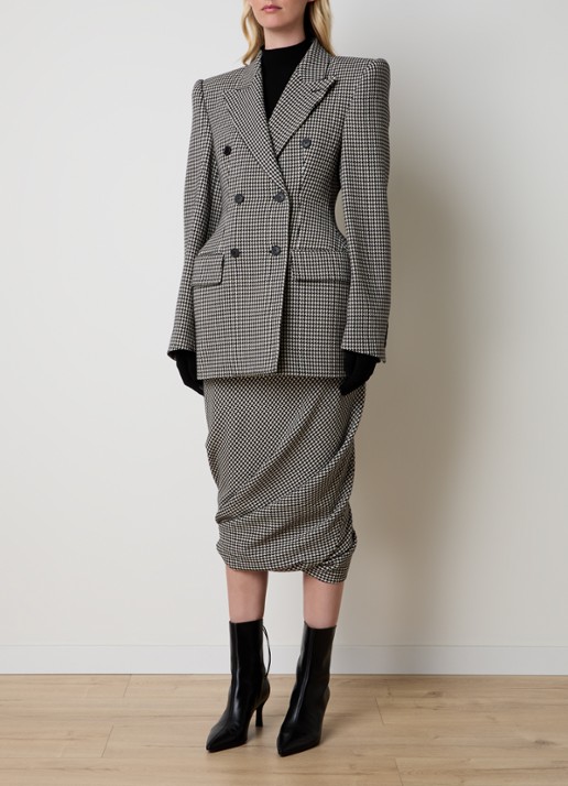 Balenciaga Midi rok van wol met pied-de-poule dessin - voorkant 3 zwart