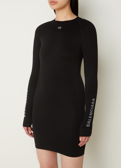 Balenciaga Mini jurk met structuur en logo - detail zwart