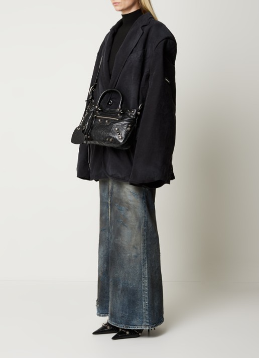 Balenciaga Neo Cagole M handtas van lamsleer met studs - voorkant 3 zwart