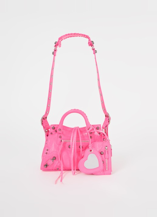 Balenciaga Neo Cagole XS handtas van lamsleer met studs  - voorkant 4 neonroze
