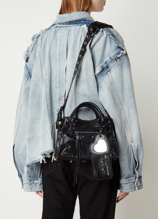 Balenciaga Neo Cagole XS handtas van lamsleer met studs - voorkant 7 zwart