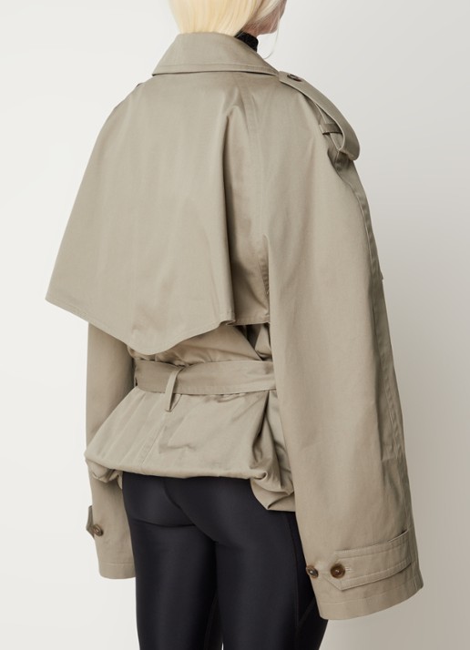 Balenciaga Oversized double-breasted trenchcoat met ceintuur - achterkant khaki
