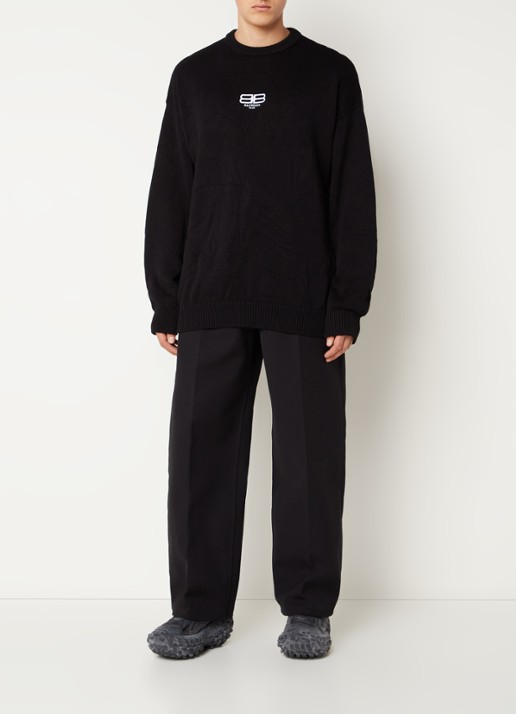 Balenciaga Oversized fijngebreide trui met logoborduring - voorkant 4 zwart