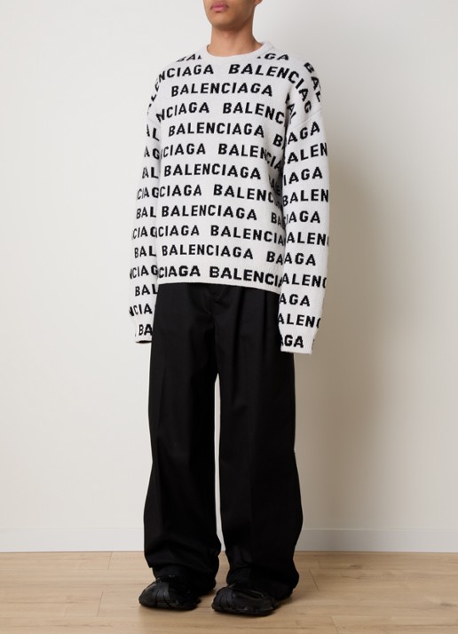 Balenciaga Oversized fijngebreide trui van wol met logoprint - voorkant 5 gebroken wit