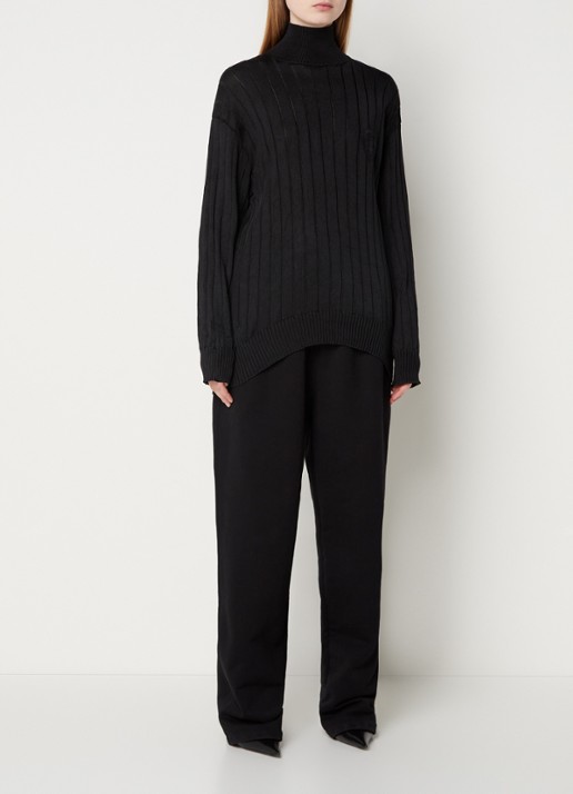 Balenciaga Ribgebreide coltrui van zijde met logoborduring  - voorkant 3 zwart