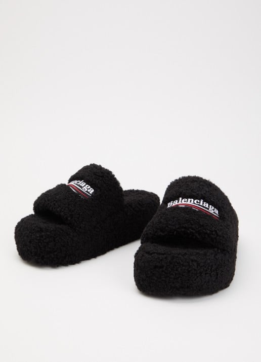 Balenciaga Slipper van teddy met logoborduring - detail 3 zwart