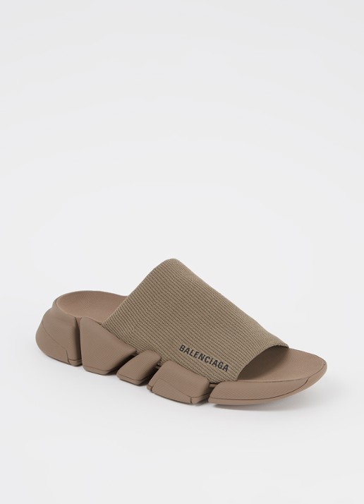 Balenciaga Speed 2.0 slipper met gebreid bovenwerk - voorkant khaki