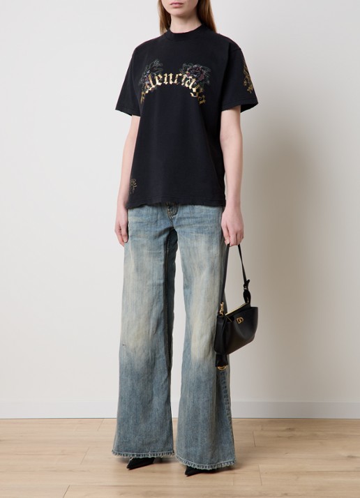 Balenciaga T-shirt met logo- en backprint - voorkant 3 zwart