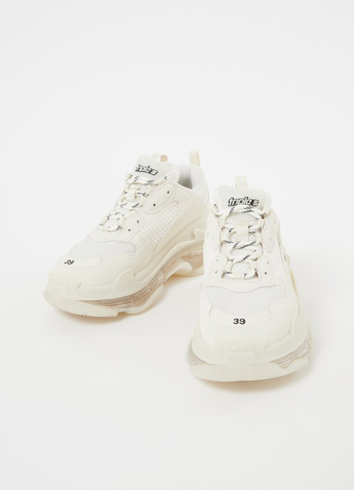 Balenciaga Triple S sneaker met mesh details - detail creme