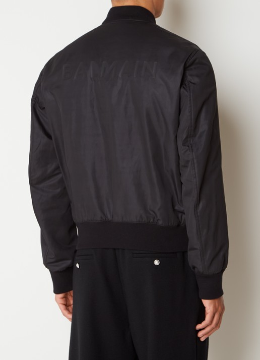 Balmain Bomberjack met logo- en backprint - achterkant zwart