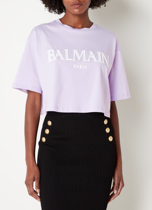 Balmain Crop top met logoprint - detail 4 lichtpaars
