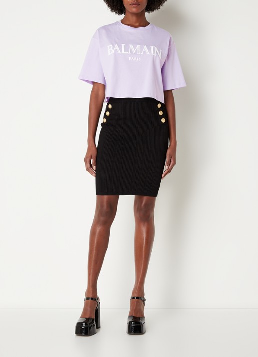 Balmain Crop top met logoprint - voorkant 3 lichtpaars