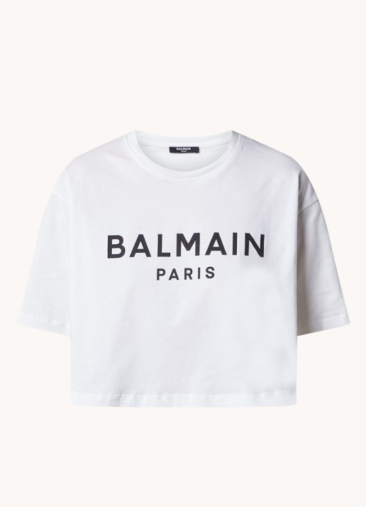 Balmain Cropped T-shirt met logoprint - voorkant 4 wit