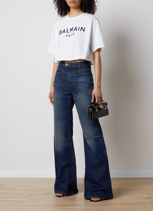Balmain Cropped T-shirt met logoprint - voorkant 5 wit