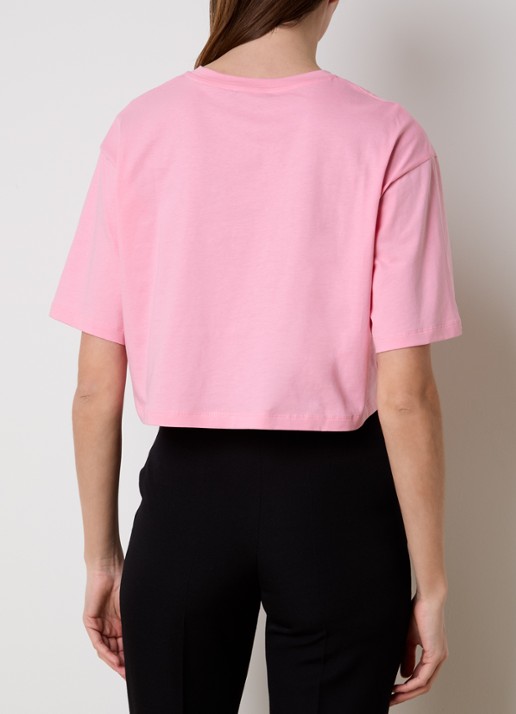 Balmain Cropped T-shirt met logoprint - achterkant roze
