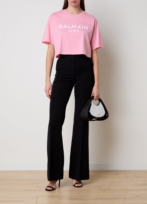 Balmain Cropped T-shirt met logoprint - voorkant 3 roze
