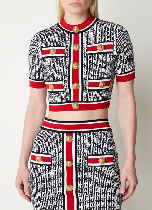 Balmain Cropped top met logoprint en sierknopen - detail 2 zwart