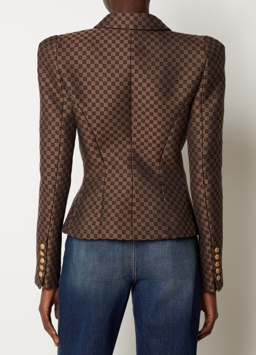 Balmain Double-breasted blazer met schoudervulling en logo jacquard dessin  - achterkant 3 bruin