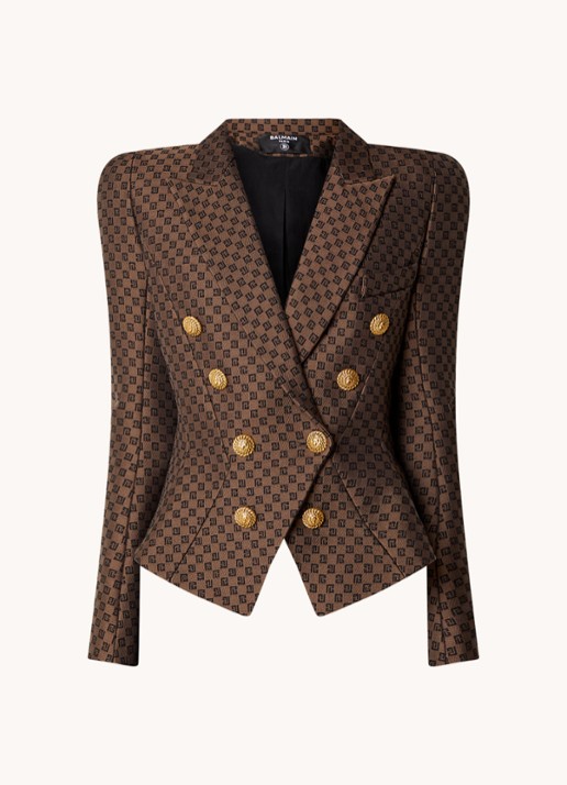 Balmain Double-breasted blazer met schoudervulling en logo jacquard dessin  - voorkant bruin