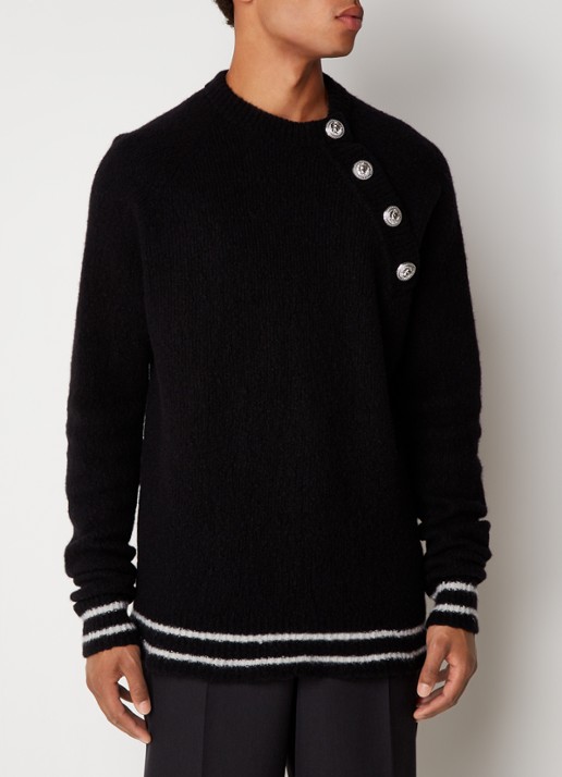 Balmain Grofgebreid pullover in kasjmierblend met sierknopen - detail 3 zwart