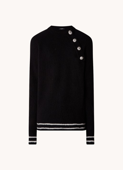 Balmain Grofgebreid pullover in kasjmierblend met sierknopen - voorkant zwart