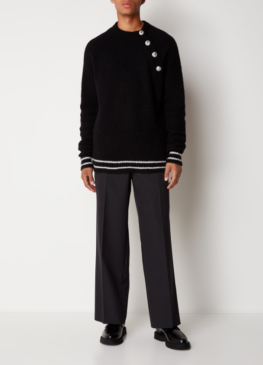 Balmain Grofgebreid pullover in kasjmierblend met sierknopen - voorkant 2 zwart