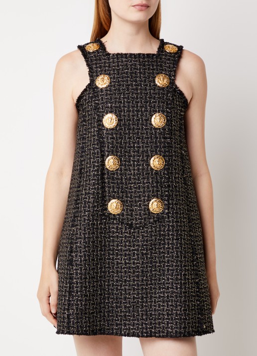 Balmain Mini jurk van tweed met lurex en sierknopen - detail zwart