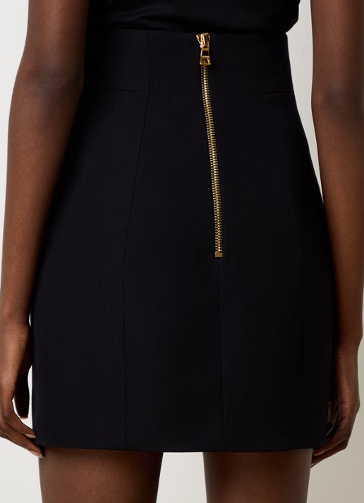 Balmain Minirok van scheerwol met sierknopen - achterkant zwart