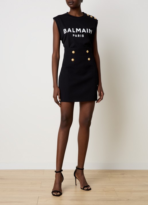 Balmain Minirok van scheerwol met sierknopen - voorkant 3 zwart