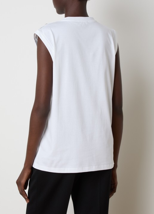 Balmain Mouwloze top met sierknopen en logoprint - achterkant wit
