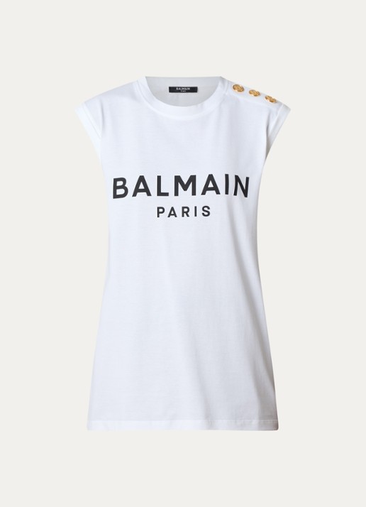 Balmain Mouwloze top met sierknopen en logoprint - voorkant 2 wit