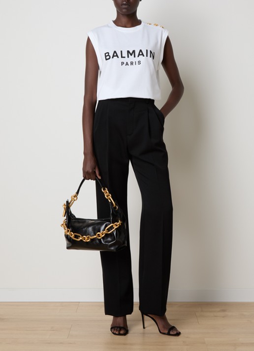 Balmain Mouwloze top met sierknopen en logoprint - voorkant 3 wit