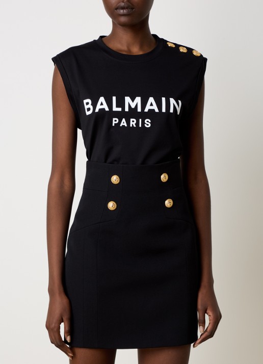 Balmain Mouwloze top met sierknopen en logoprint - detail 4 zwart