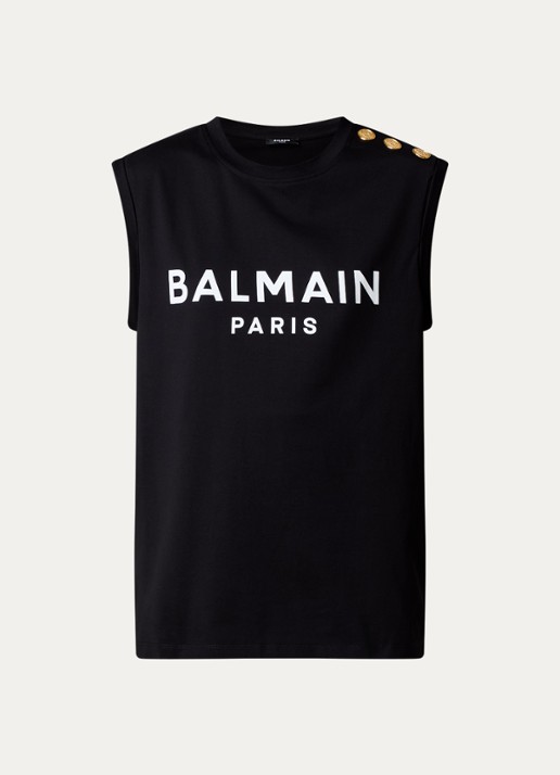 Balmain Mouwloze top met sierknopen en logoprint