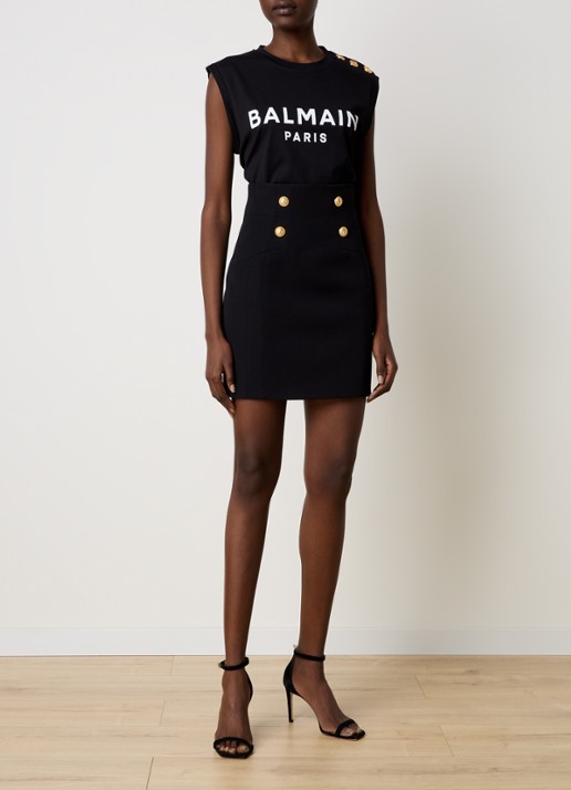 Balmain Mouwloze top met sierknopen en logoprint - voorkant 3 zwart