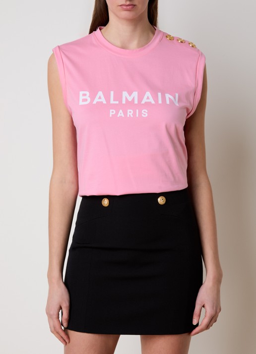 BALMAIN Mouwloze top met sierknopen en logoprint