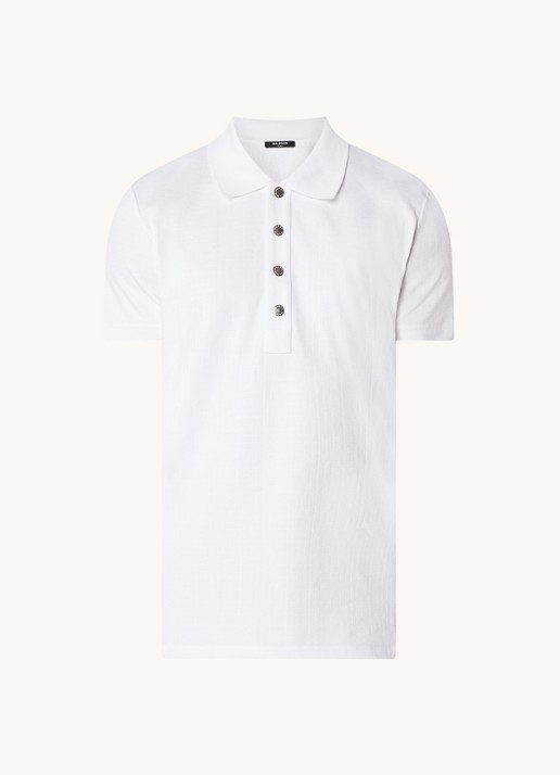 Balmain Regular fit polo van pique katoen met ingebreid logoprint - voorkant wit
